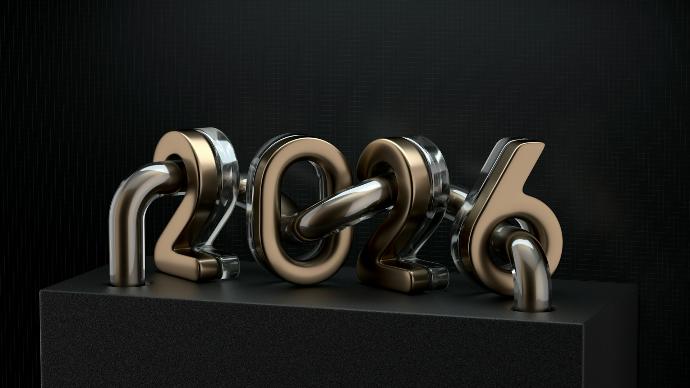 The numbers 2026 formed by metallic chain links.